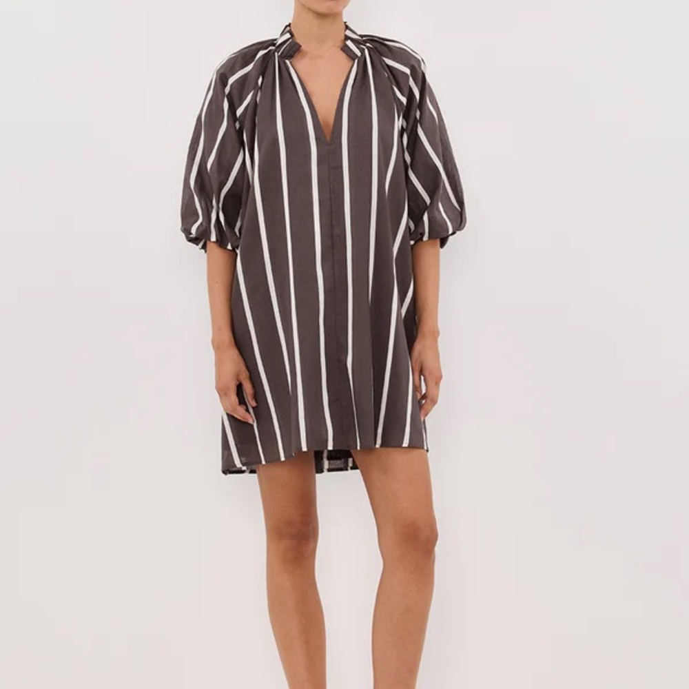 DISSH Elliot Bitter Chocolate Brown and White Striped Smock Dress (NWT size 4)